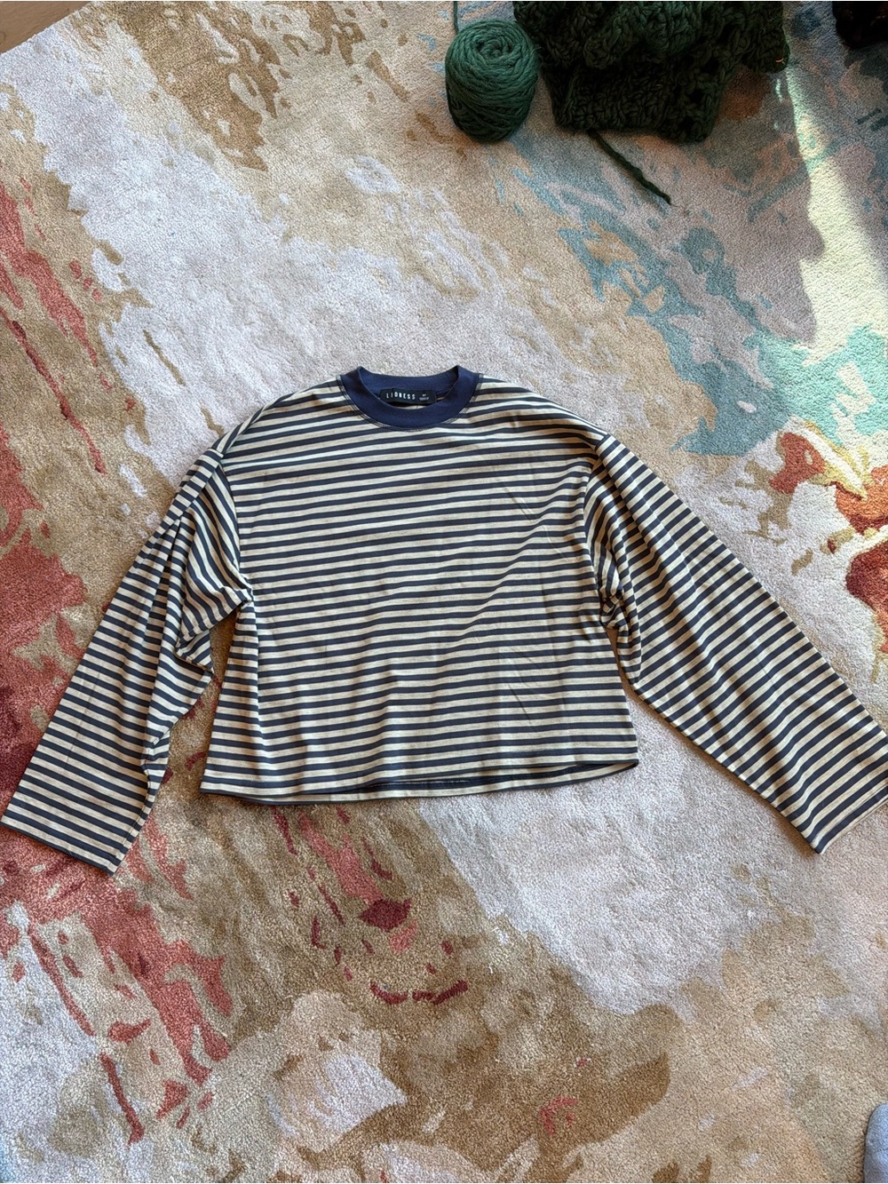Lioness Navy & Grey Striped Long-Sleeve Top